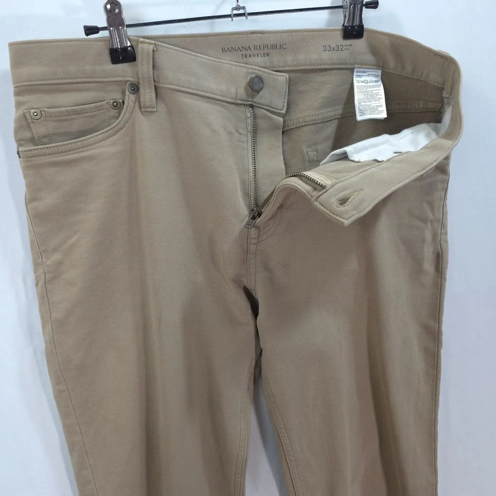 Banana‎ Republic Traveler Pants Mens 33x32 Slim Fit Stretch Khaki Classic Modern